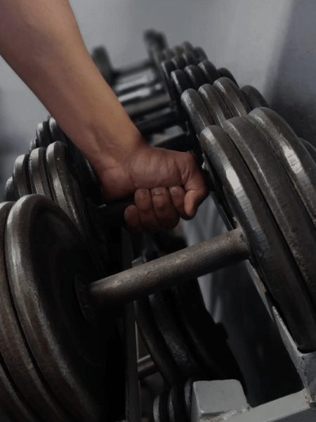 Zona de mancuernas en Raptor Fitness Center Puente Alto